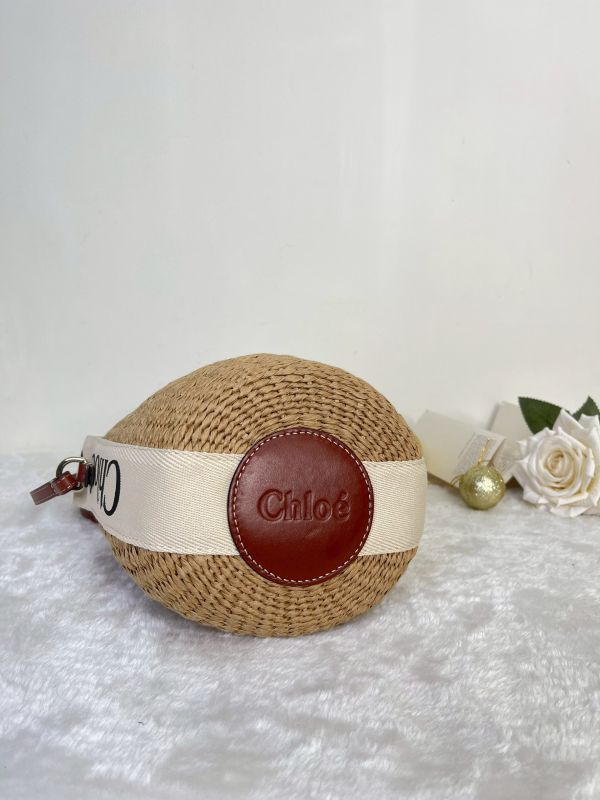 【95成新】Chloe 草編束口圓筒包 