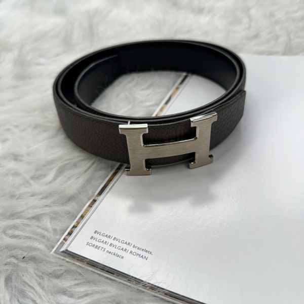 【12期0利率】HERMES 銀頭雙面用皮帶 32MM  100CM【9成新】 