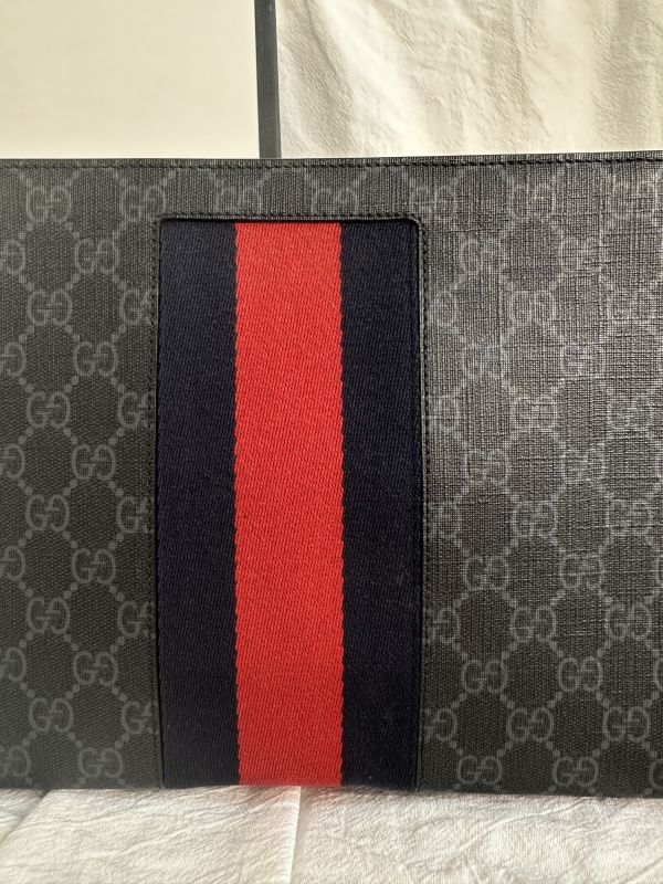 【12期0利率】GUCCI GG Supreme 紅藍WEB織帶手拿包【9成新】 