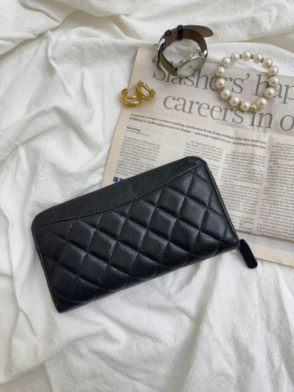 【95成新】CHANEL COCO魚子醬牛皮拉鍊長夾 