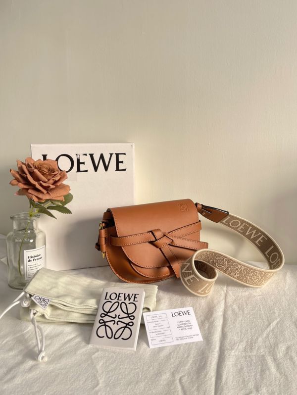 【分期0利率】LOEWE MINI GATE 雙層包 焦糖【92成新】 