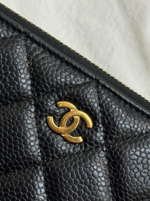【95成新】CHANEL COCO魚子醬牛皮拉鍊長夾 