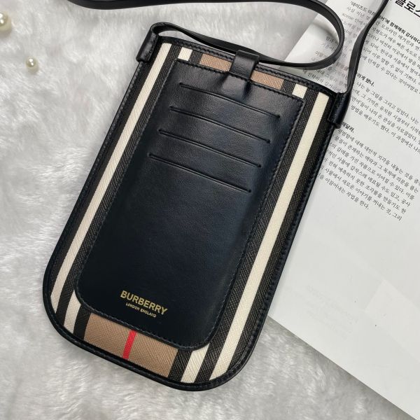 【全新閒置品】【12期0利率】BURBERRY 經典條紋皮革手機包 