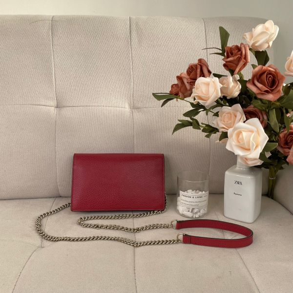 【85成新】【12期0利率】Gucci 皮革翻蓋單肩包-紅/金扣 