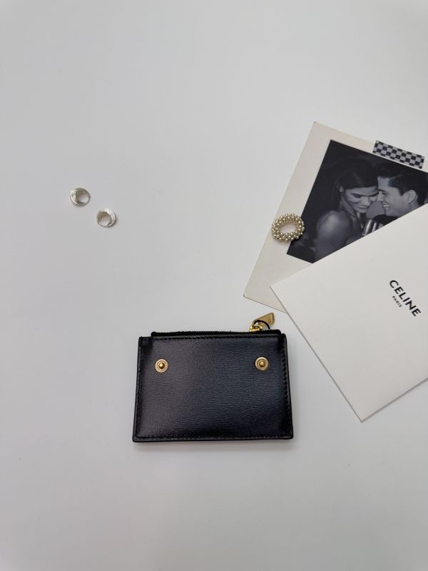 【95成新】CELINE TRIOMPHE亮澤牛皮革短款零錢包 