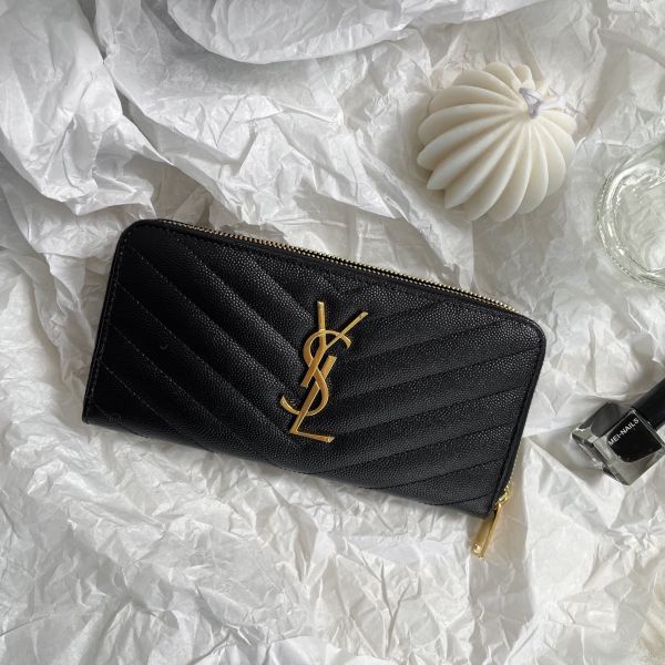 【12期0利率】【現金價】YSL 聖羅蘭 魚子醬拉鍊長夾 