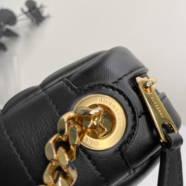 【99成新】【12期0利率】BURBERRY Lola 羊皮縫線迷你斜背相機包黑/金 