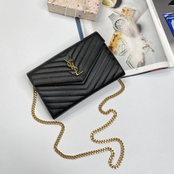 【12期0利率】YSL WOC 魚子醬鍊包 金扣22.5CM【英國購證】【99成新】 