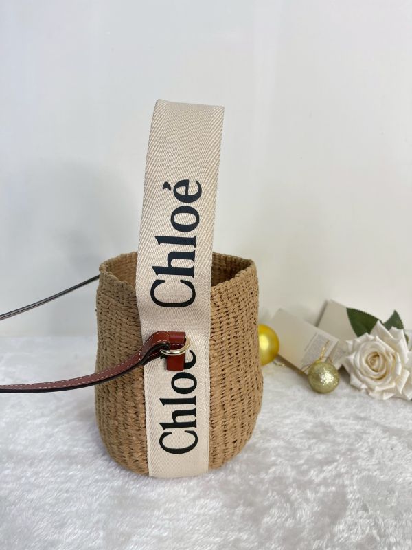 【95成新】Chloe 草編束口圓筒包 