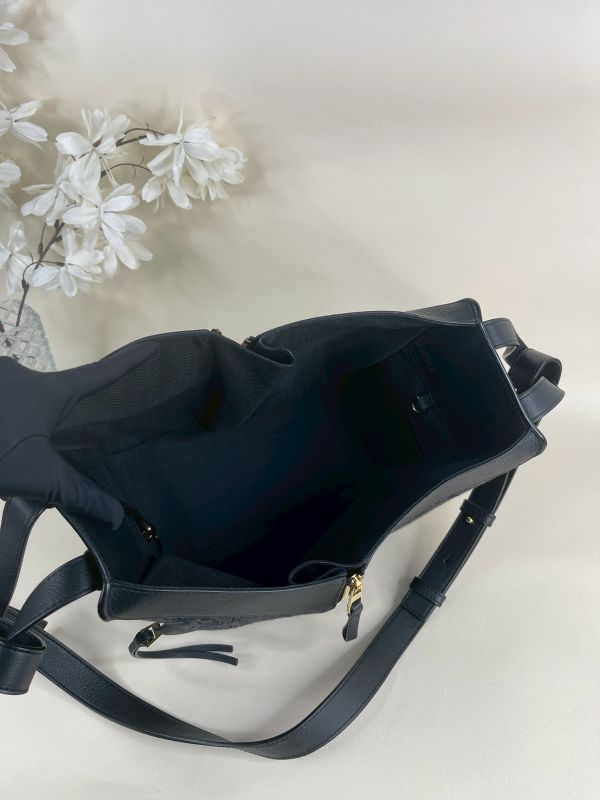 【分期0利率】LOEWE 皮革拼接帆布吊床包 【95成新】 