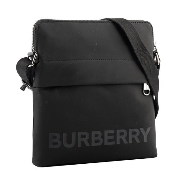 【12期0利率】【全新品】BURBERRY 尼龍字母刻印方形斜背包 黑色【現金價15000】 