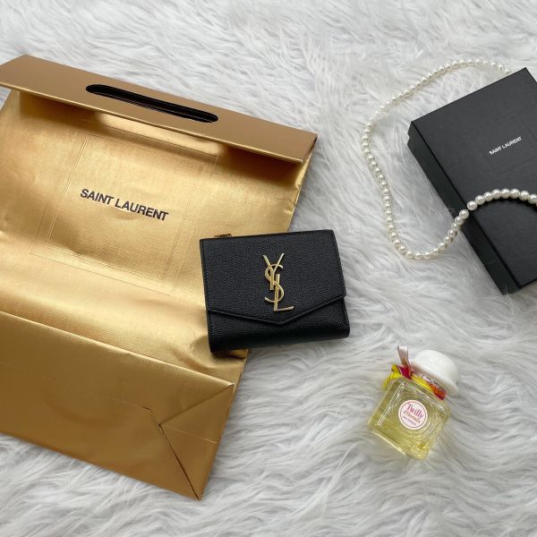 【12期0利率】YSL 牛皮雙層扣式短夾【9成新】 