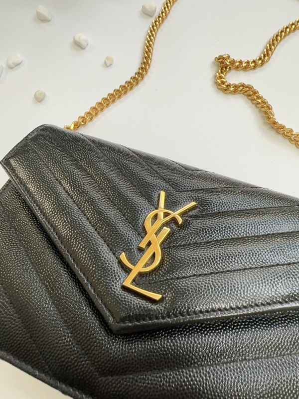 【12期0利率】YSL WOC 魚子醬鍊包黑金 19.5CM【95成新】 