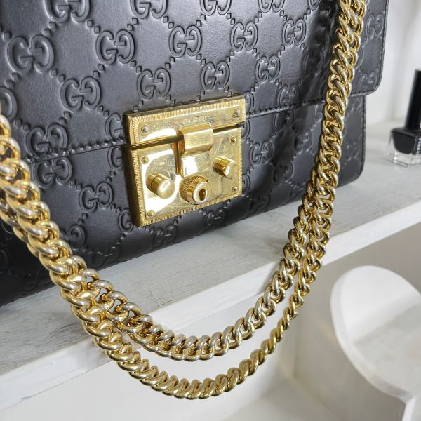 【分期0利率】GUCCI 牛皮壓紋 PADLOCK 鏈帶肩背包【9成新】 