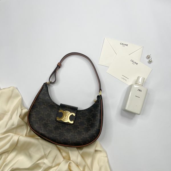 【12期0利率】CELINE AVA TRIOMPHE標誌印花牛皮革中號手袋【全新閒置】 