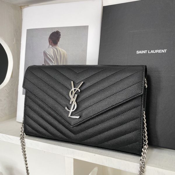 【12期0利率】【現金價】YSL WOC 魚子醬鍊包 銀扣22.5CM 