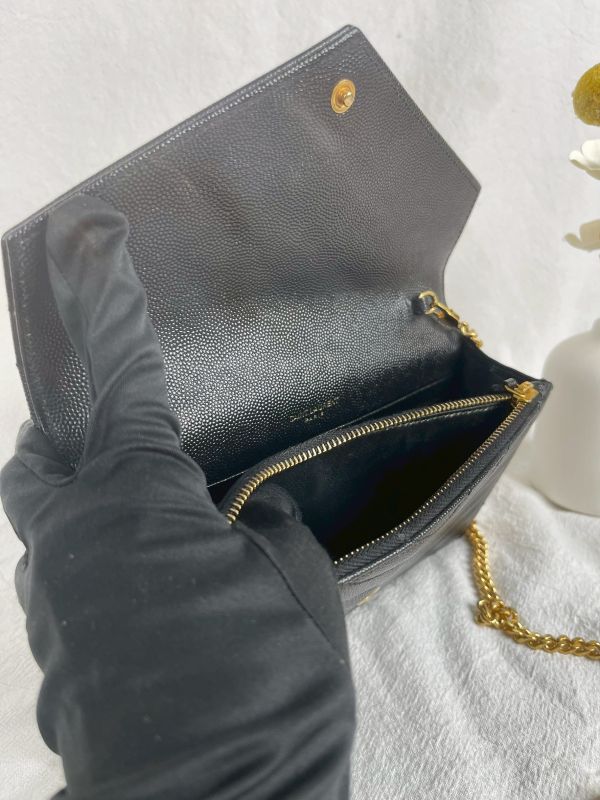 【分期0利率】YSL WOC 魚子醬鍊包黑金 19.5CM【95成新】 