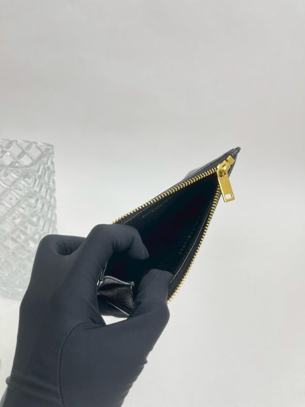 【99成新】YSL 粒面壓紋牛皮拉鍊卡片零錢包 