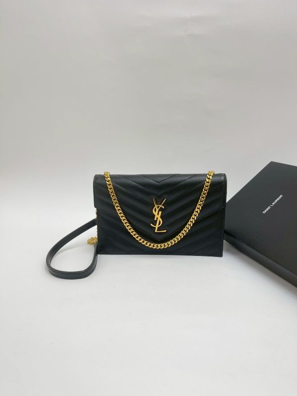 【9成新】YSL WOC 魚子醬鍊包黑金 19.5CM 