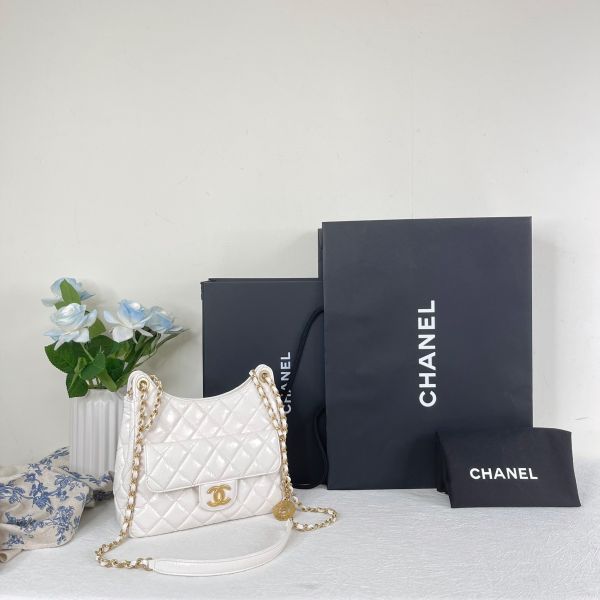 【12期0利率】CHANEL 油蠟皮天貓長背帶HOBO 中號【23年1月北京購證】【95成新】 