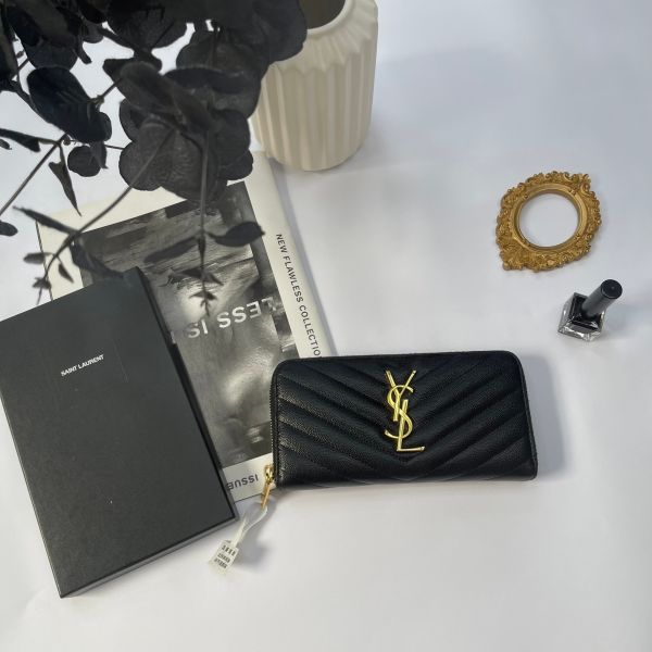 【12期0利率】 YSL魚子醬拉鍊長夾【9成新】 