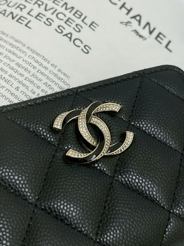 【閒置新品】CHANEL 琺瑯水鑽雙C拉鍊零錢卡包 
