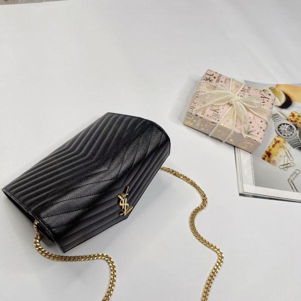 【12期0利率】YSL WOC 魚子醬鍊包 金扣22.5CM【英國購證】【99成新】 