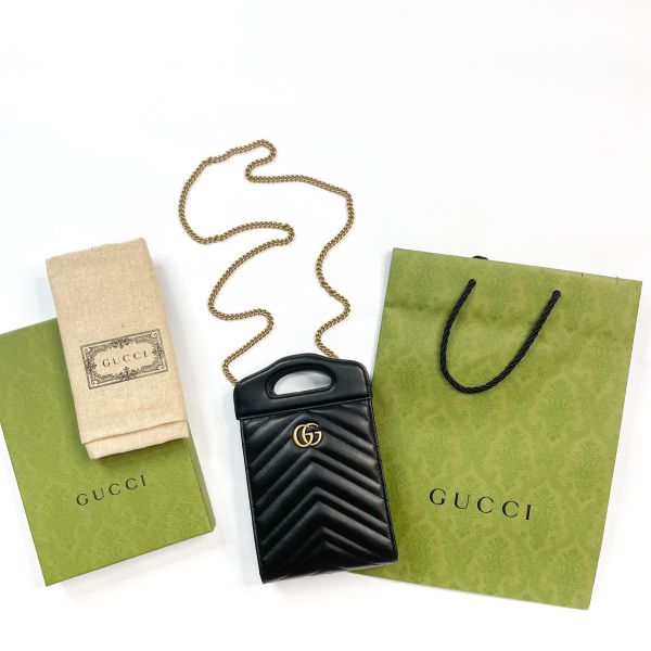 【12期0利率】GUCCI  MARMONT 鏈條手機包【23台灣購證】【99成新】 