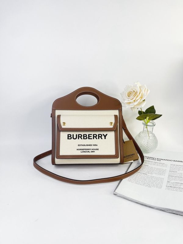 【未使用閒置品】BURBERRY 帆布拼皮革口袋包 