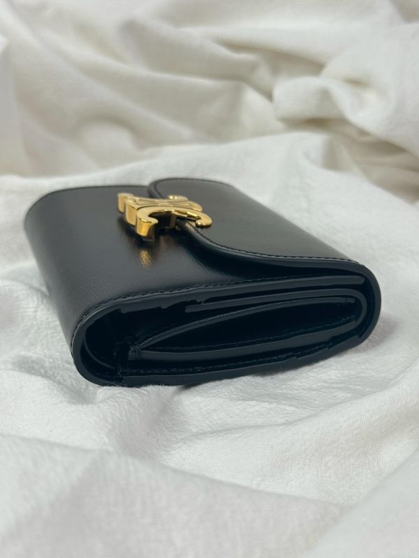【未使用閒置品】CELINE 亮面牛皮革TRIOMPHE三折短夾 