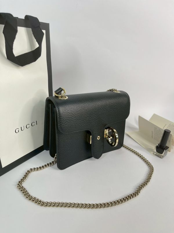 【分期0利率】GUCCI 雙G扣 荔枝牛皮雙層鍊條斜背包【95成】 