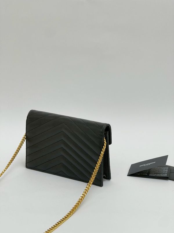 【9成新】YSL WOC 魚子醬鍊包黑金 19.5CM 