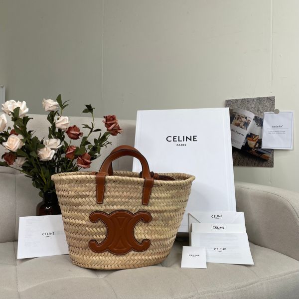 【12期0利率】CELINE棕櫚葉及小牛皮LOGO草編包【95成新】 