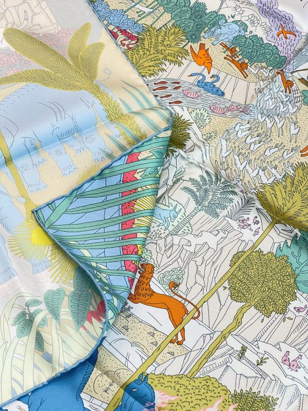 【全新品】HERMES  動物嘉年華方巾 90 
