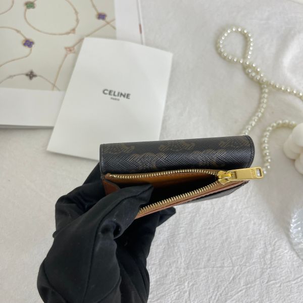 【12期0利率】CELINE TRIOMPHE標誌印花短款零錢包【24年1月台灣購證】【9成新】 