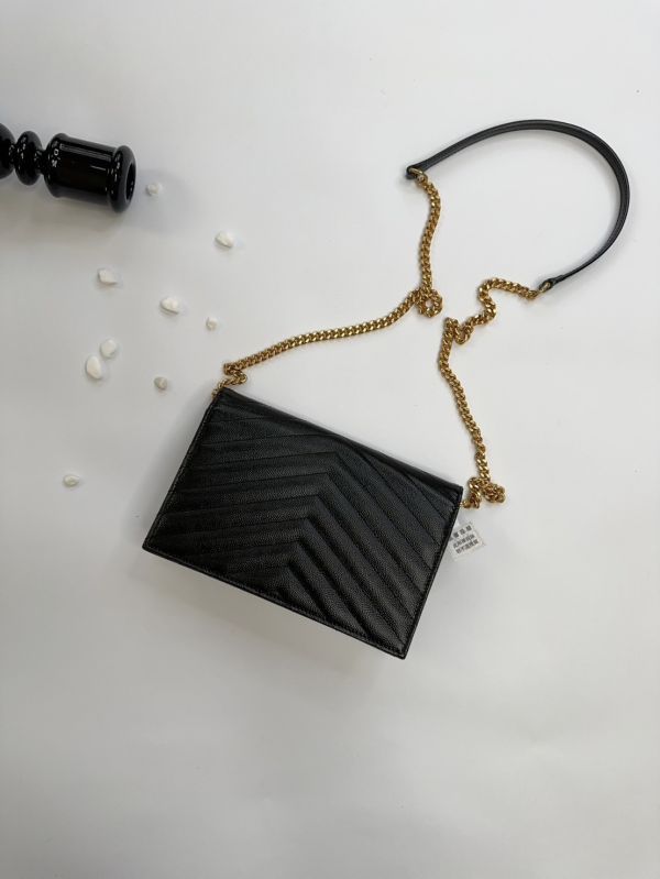 【12期0利率】YSL WOC 魚子醬鍊包黑金 19.5CM【95成新】 