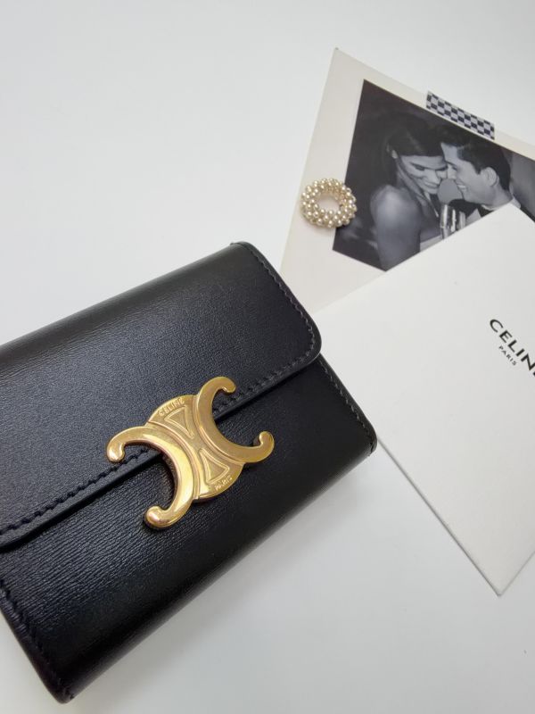 【95成新】CELINE TRIOMPHE亮澤牛皮革短款零錢包 
