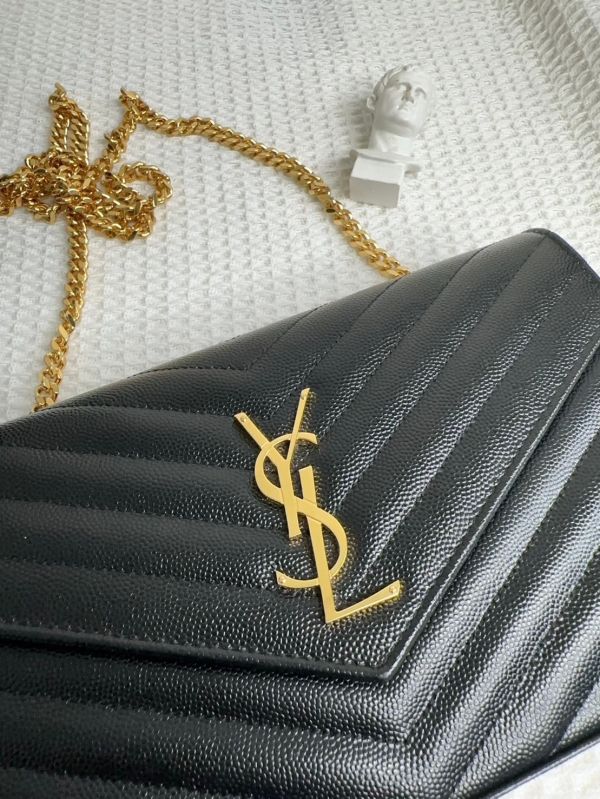 【12期0利率】YSL WOC 魚子醬鍊包 金扣22.5CM【95成新】 