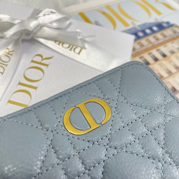 【9成新】【12期0利率】DIOR CARO SCARLET 黛妃小牛皮拉鏈短夾 雲藍色 