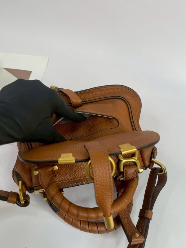 【95成新】CHLOE Marcie 粒面牛皮翻蓋迷你馬鞍斜背包 