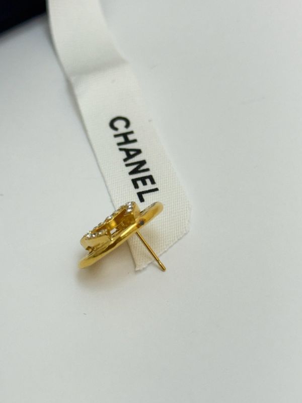 【99成新】CHANEL 水鑽雙C橢圓針式耳環 