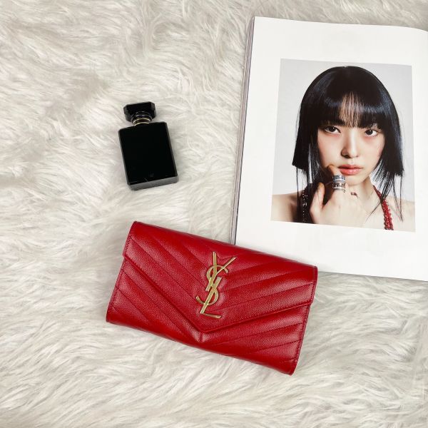 【12期0利率】YSL MONOGRAM 魚子醬信封長夾【9成新】 