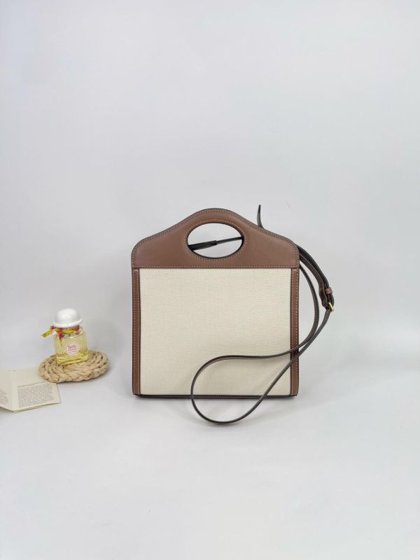 【95成新】BURBERRY 帆布拼皮革口袋包 