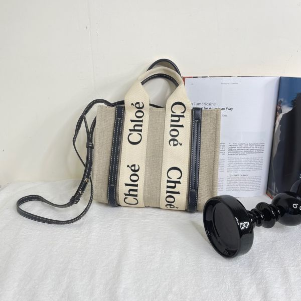 【12期0利率】Chloé 背帶款小號 Woody Tote Bag 深藍色【9成新】 