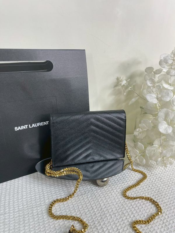 【分期0利率】YSL WOC 魚子醬鍊包黑金 19.5CM【95成新】 