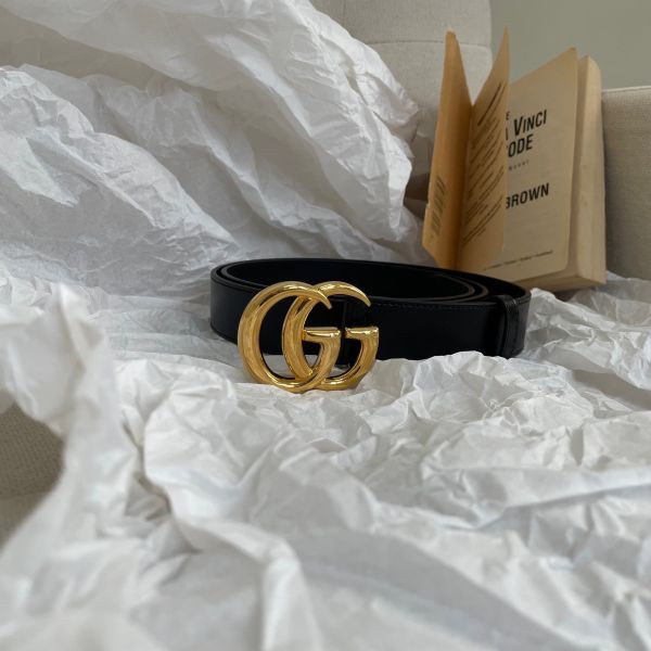 【12期0利率】【二手】GUCCI 雙G 3CM皮帶 105公分 