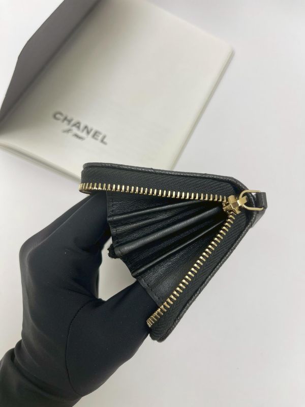 【閒置新品】CHANEL 琺瑯水鑽雙C拉鍊零錢卡包 