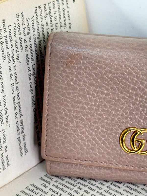 【分期0利率】GUCCI GG MARMONT荔枝皮雙層零錢袋三折短夾【9成新】 