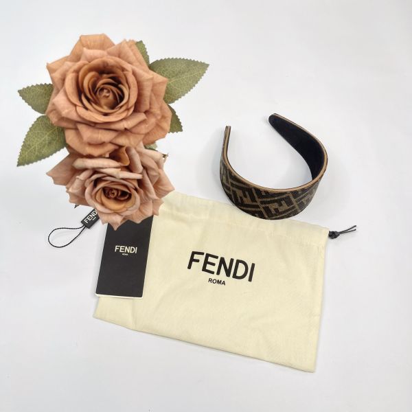 【12期0利率】FENDI 棕色雙F緹花硬質頭帶【全新閒置】 