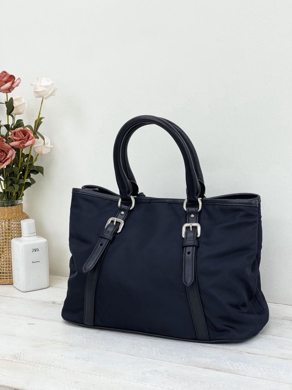 【未使用閒置品】PRADA 兩用托特包 深藍 